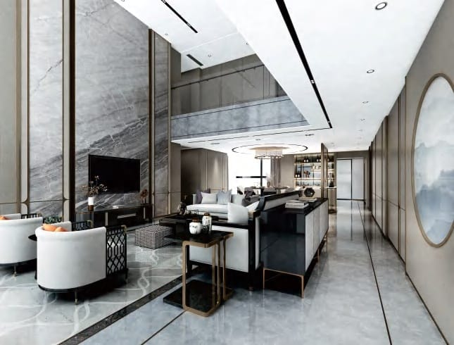 Woonkamer · grijs marmer-look