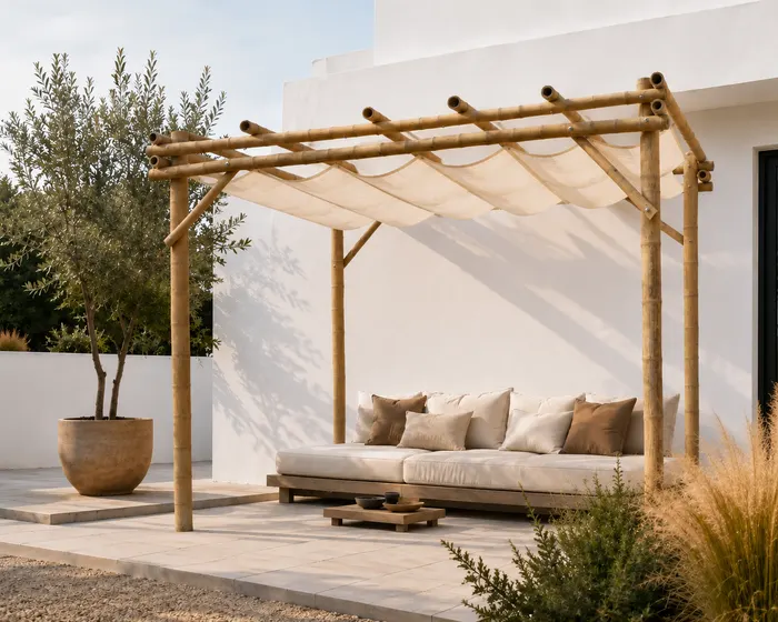 Pérgola de terraza con vela de sombra
